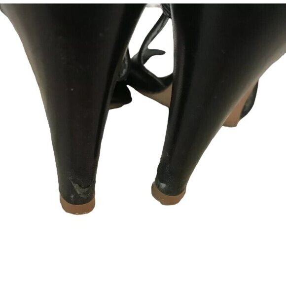 Butter Size 7 Black Leather Perforated Slingback Heels Shoes Almond Toe - Picture 6 of 8